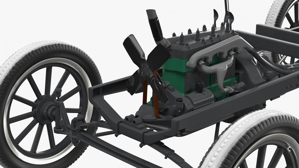 Retro Car Chassis with Engine 3D model