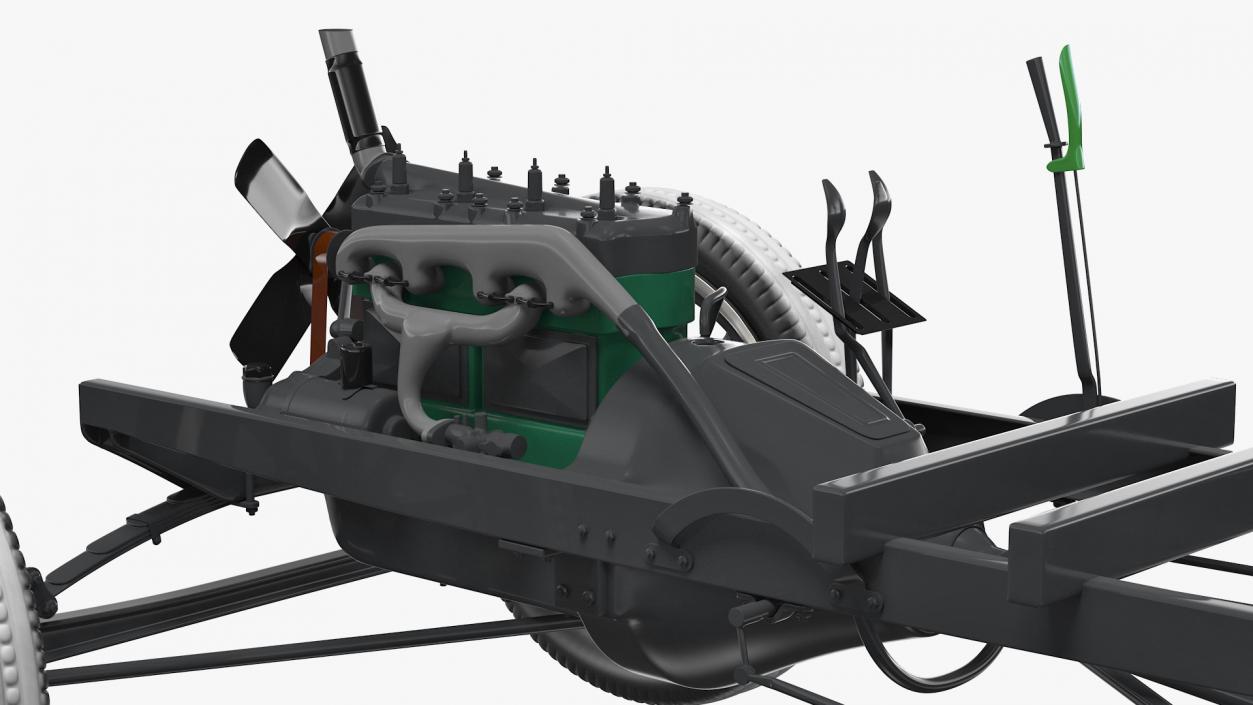 Retro Car Chassis with Engine 3D model