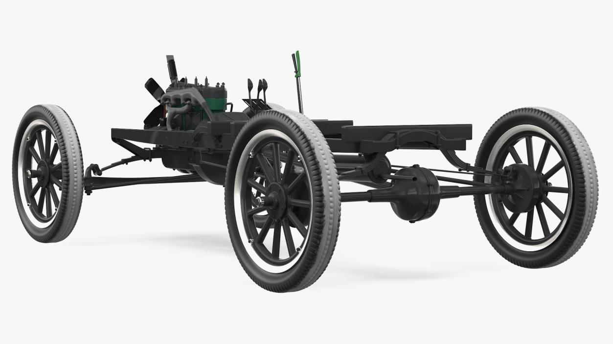 Retro Car Chassis with Engine 3D model