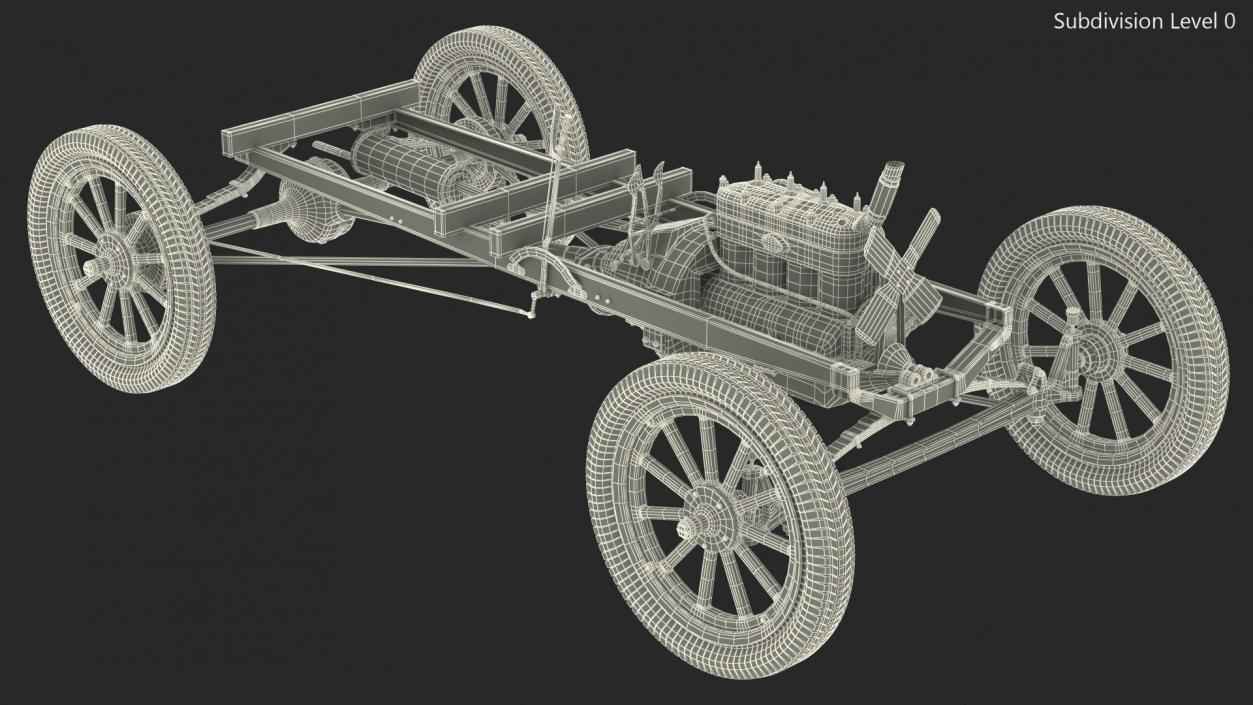 Retro Car Chassis with Engine 3D model