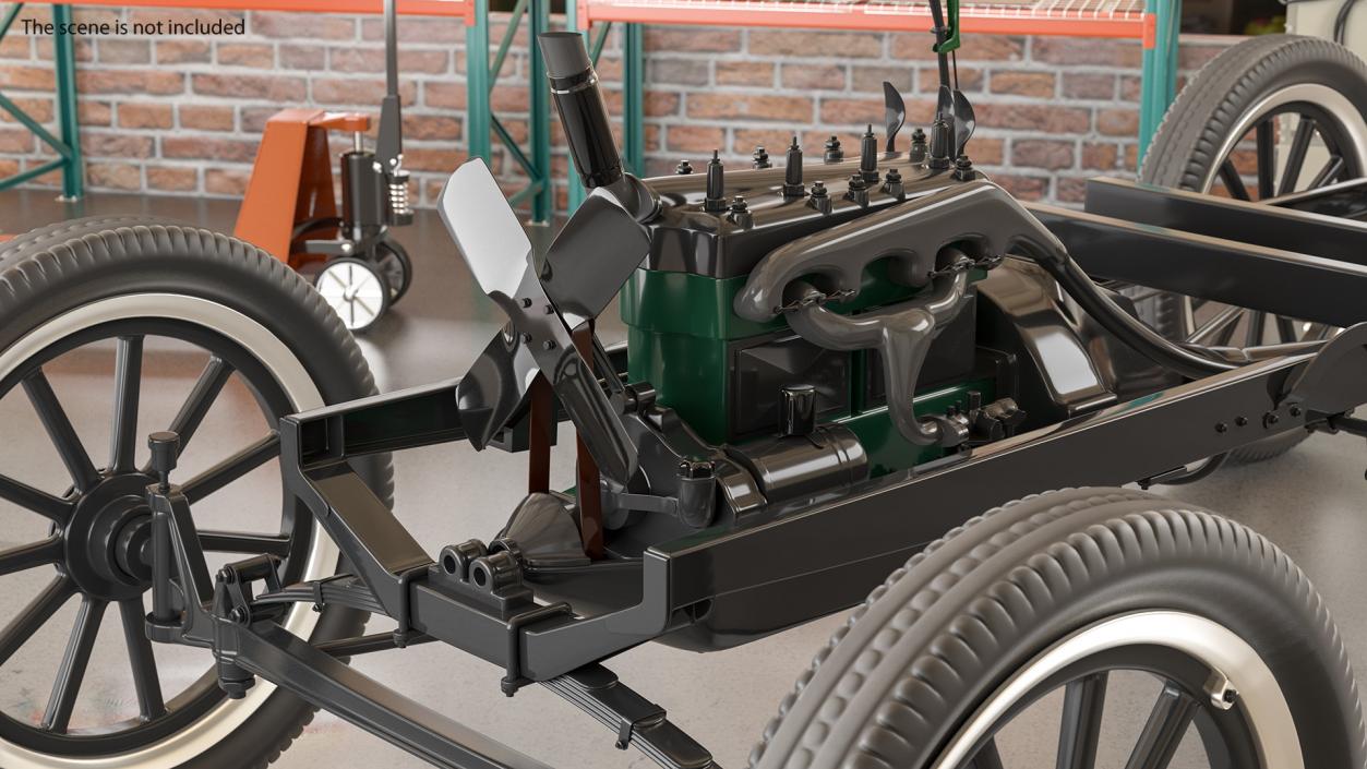 Retro Car Chassis with Engine 3D model