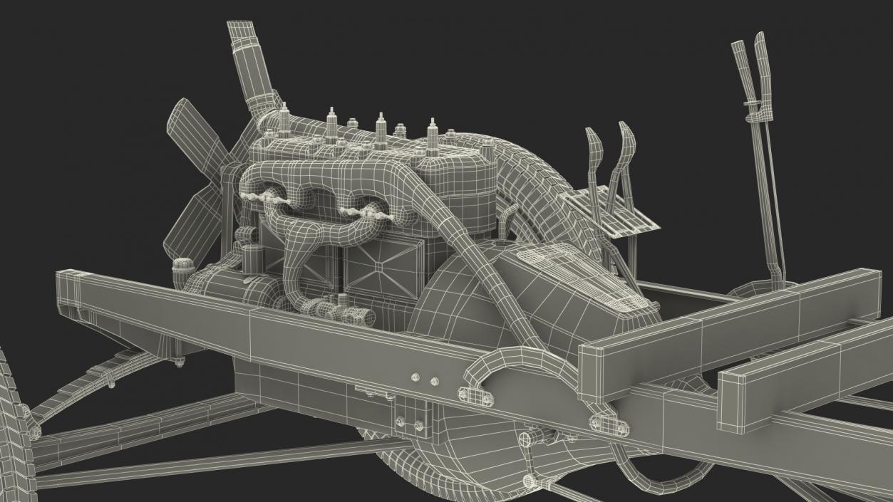 Retro Car Chassis with Engine 3D model