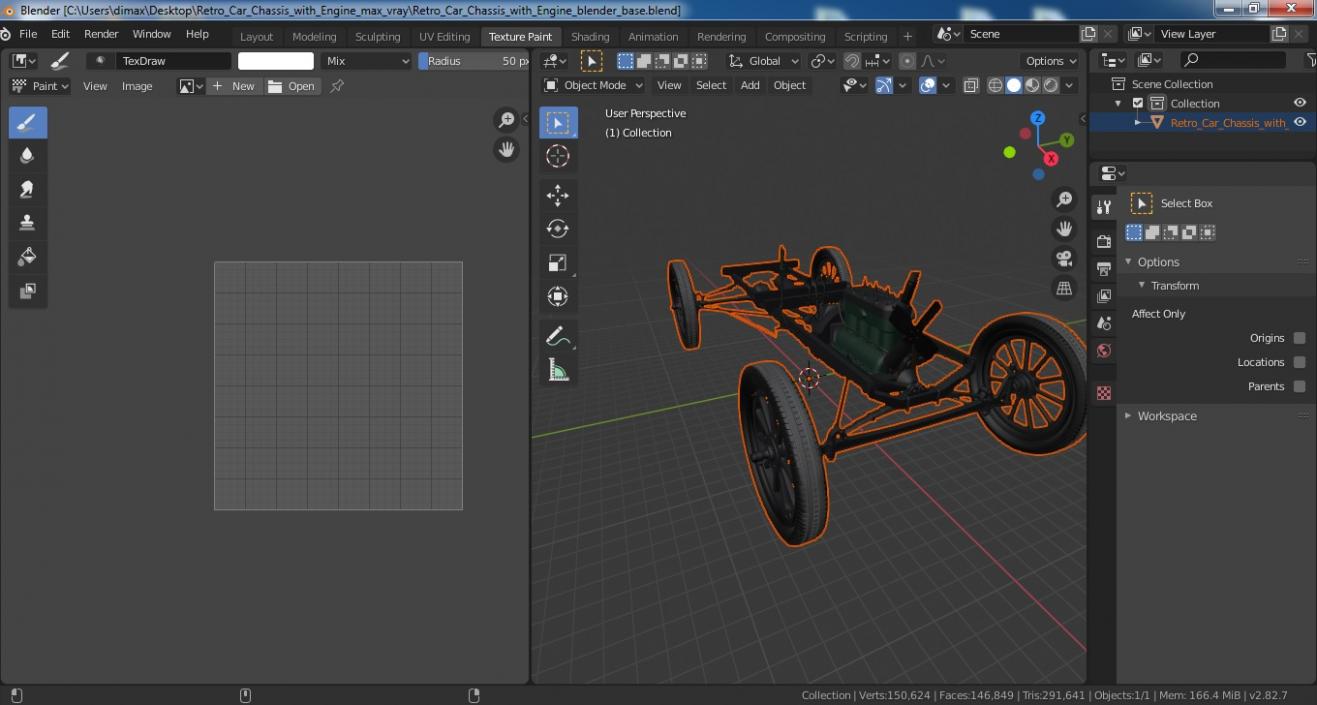 Retro Car Chassis with Engine 3D model