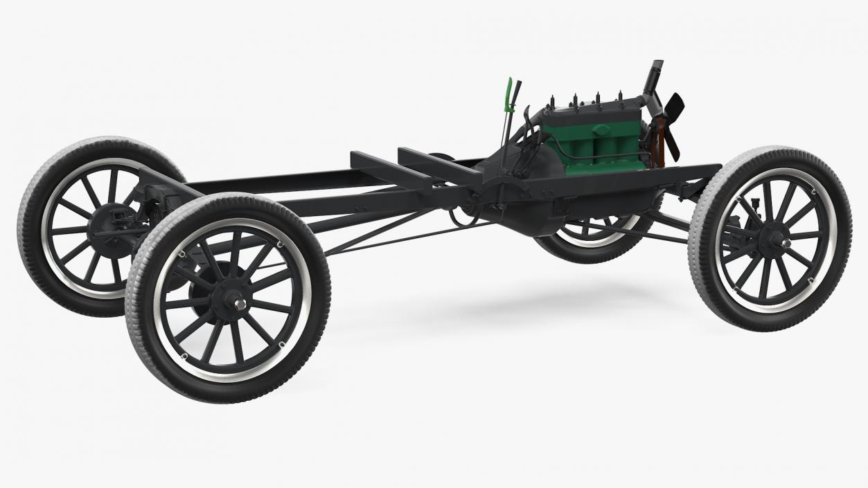 Retro Car Chassis with Engine 3D model