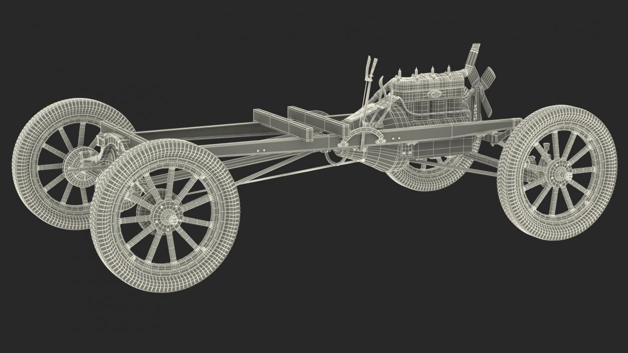 Retro Car Chassis with Engine 3D model