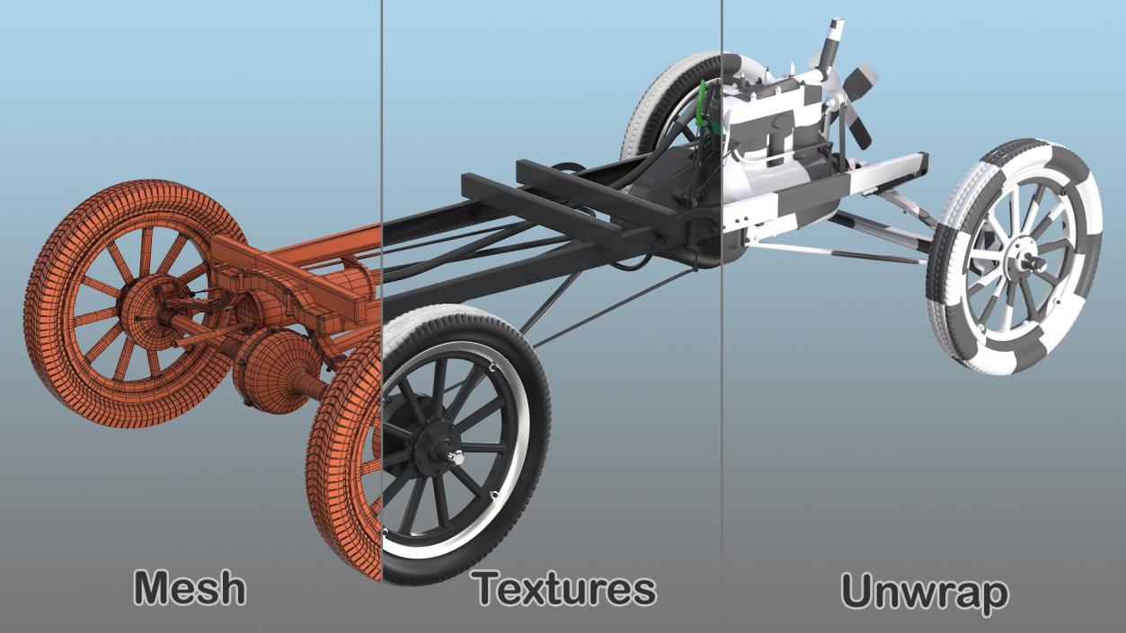 Retro Car Chassis with Engine 3D model