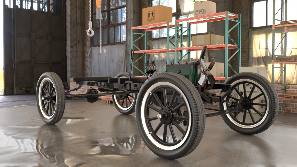 Retro Car Chassis with Engine 3D model