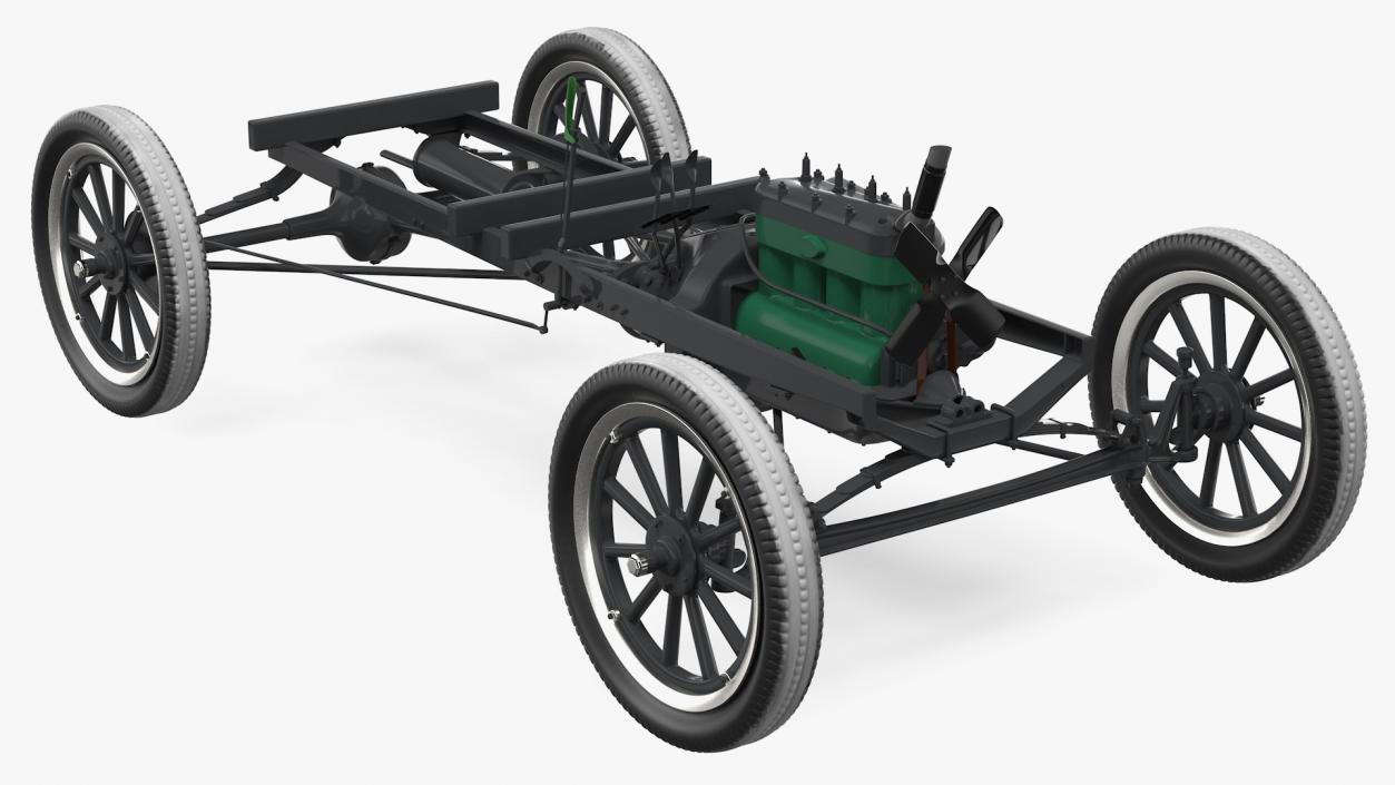 Retro Car Chassis with Engine 3D model