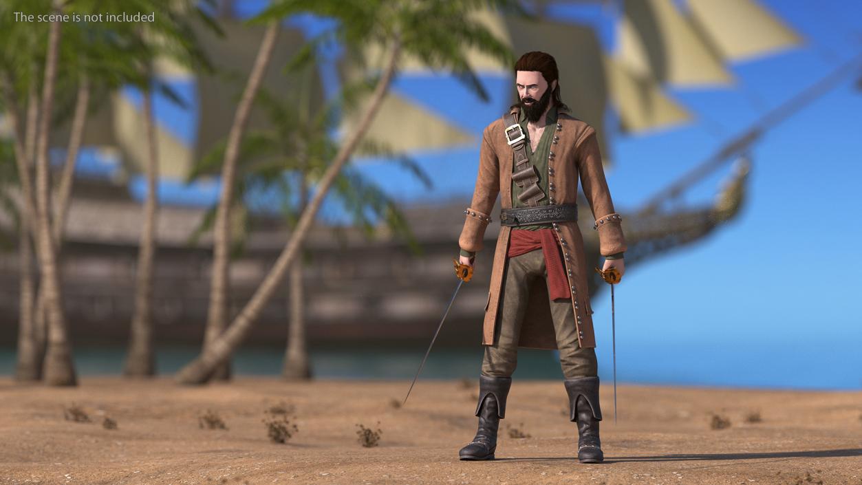 Rogue Pirate Man Rigged for Maya 3D