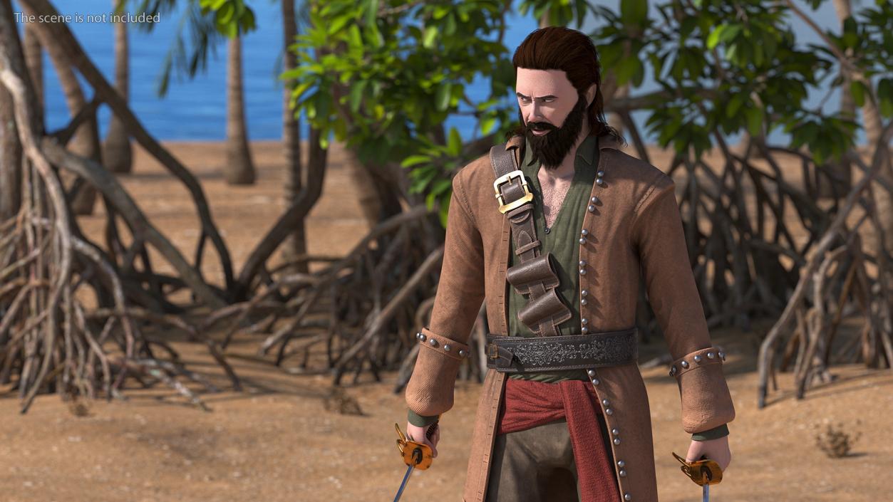 Rogue Pirate Man Rigged for Maya 3D