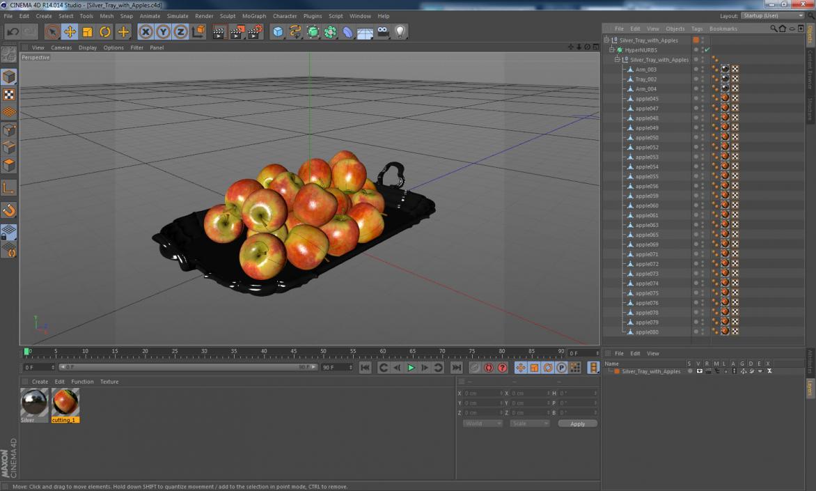 3D Silver Tray with Apples model