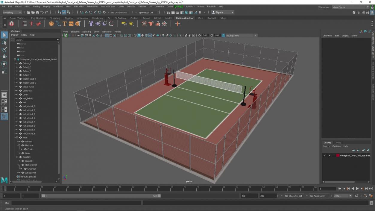 Volleyball Court and Referee Towers by SENOH 3D model