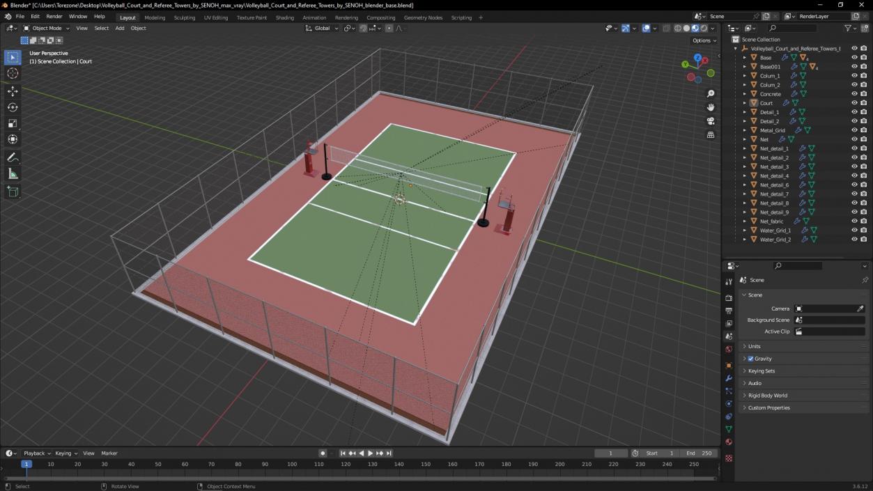 Volleyball Court and Referee Towers by SENOH 3D model