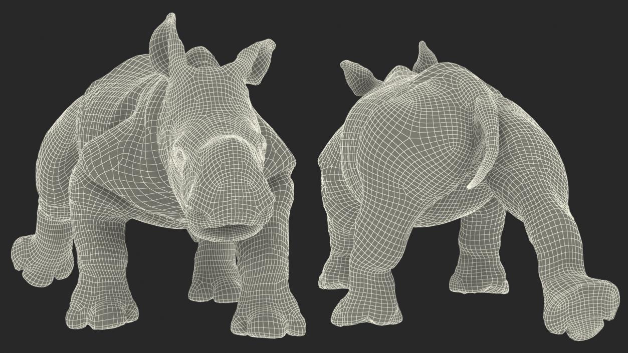 Rhino Baby Walking Pose Fur 3D