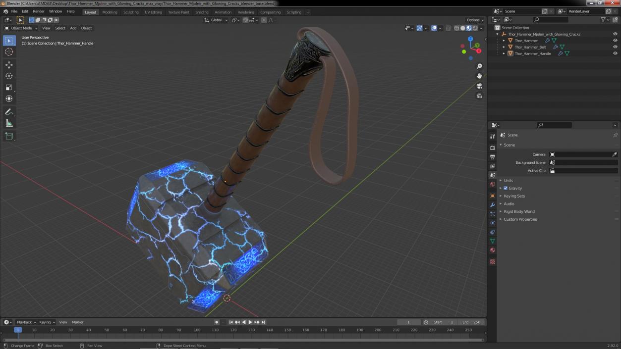 Thor Hammer Mjolnir with Glowing Cracks 3D model