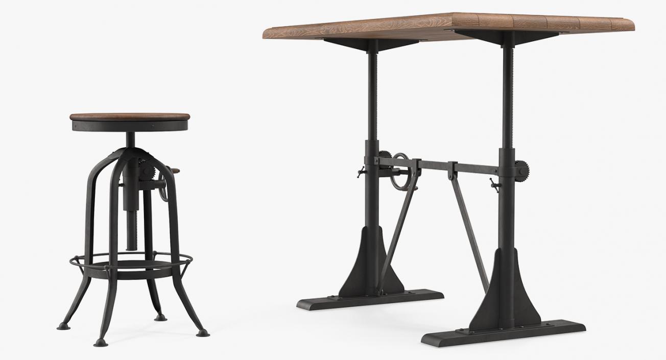 Pittsburgh Crank Standing Desk with Barstool 3D model