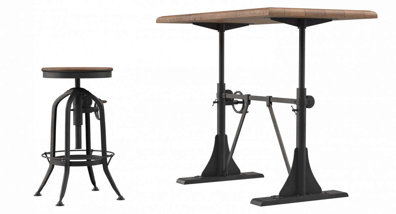 Pittsburgh Crank Standing Desk with Barstool 3D model