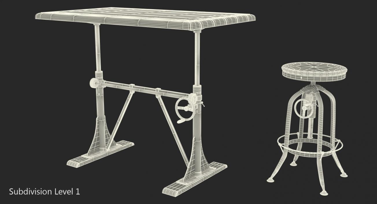 Pittsburgh Crank Standing Desk with Barstool 3D model