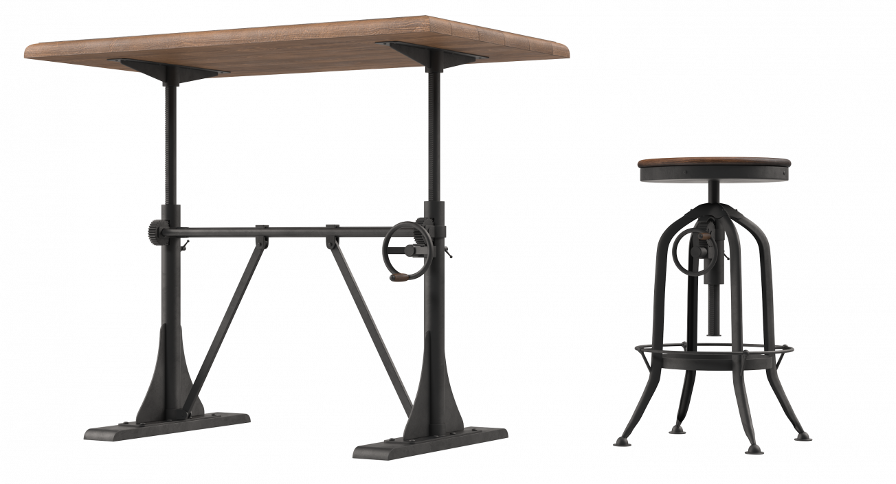 Pittsburgh Crank Standing Desk with Barstool 3D model