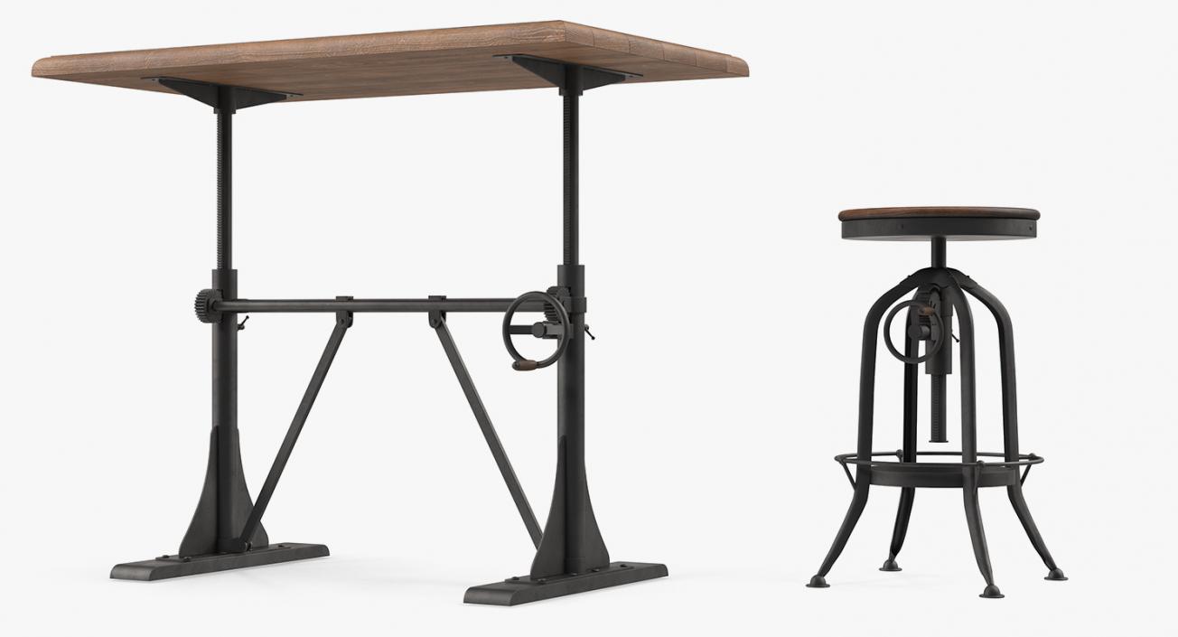 Pittsburgh Crank Standing Desk with Barstool 3D model