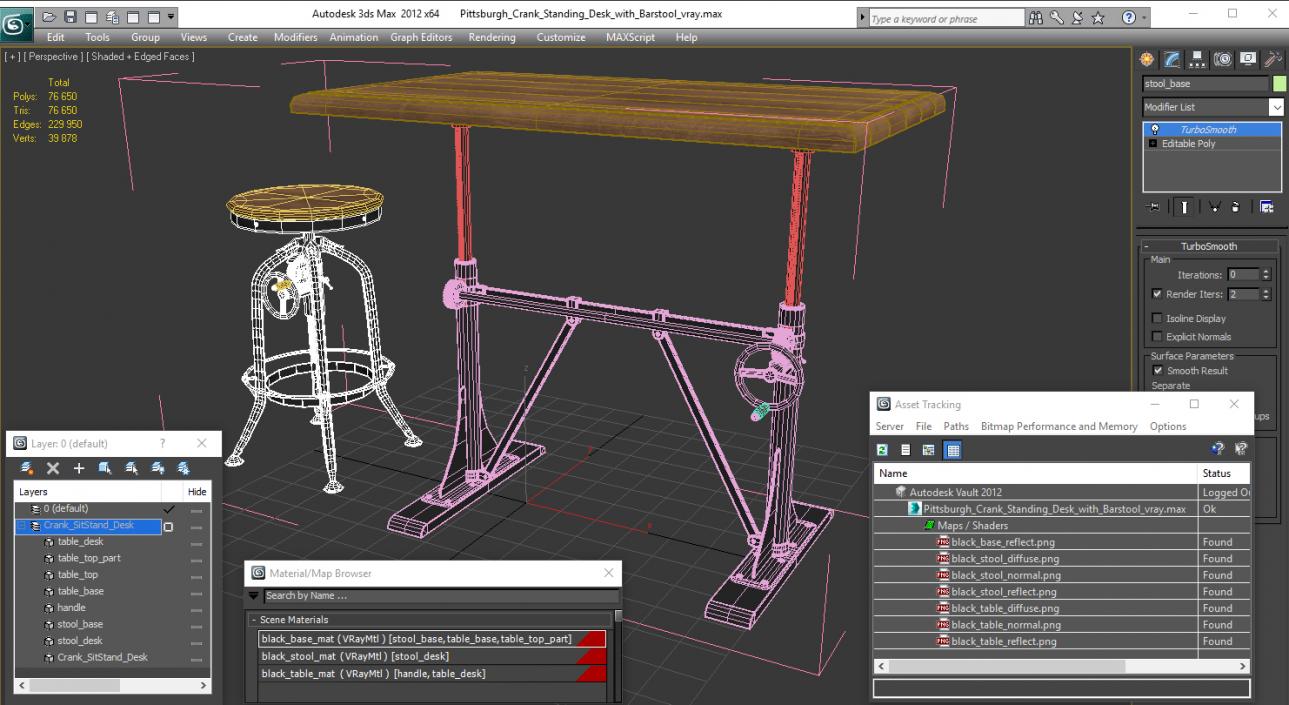 Pittsburgh Crank Standing Desk with Barstool 3D model