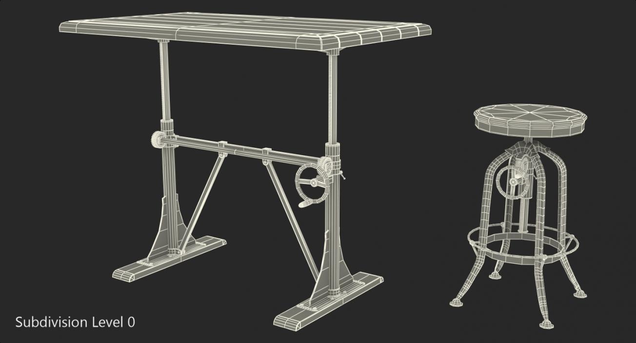 Pittsburgh Crank Standing Desk with Barstool 3D model