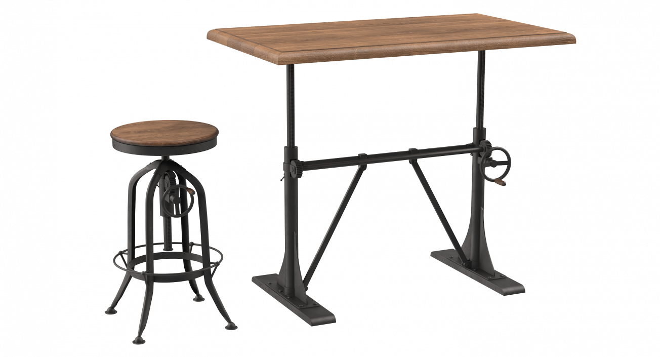 Pittsburgh Crank Standing Desk with Barstool 3D model