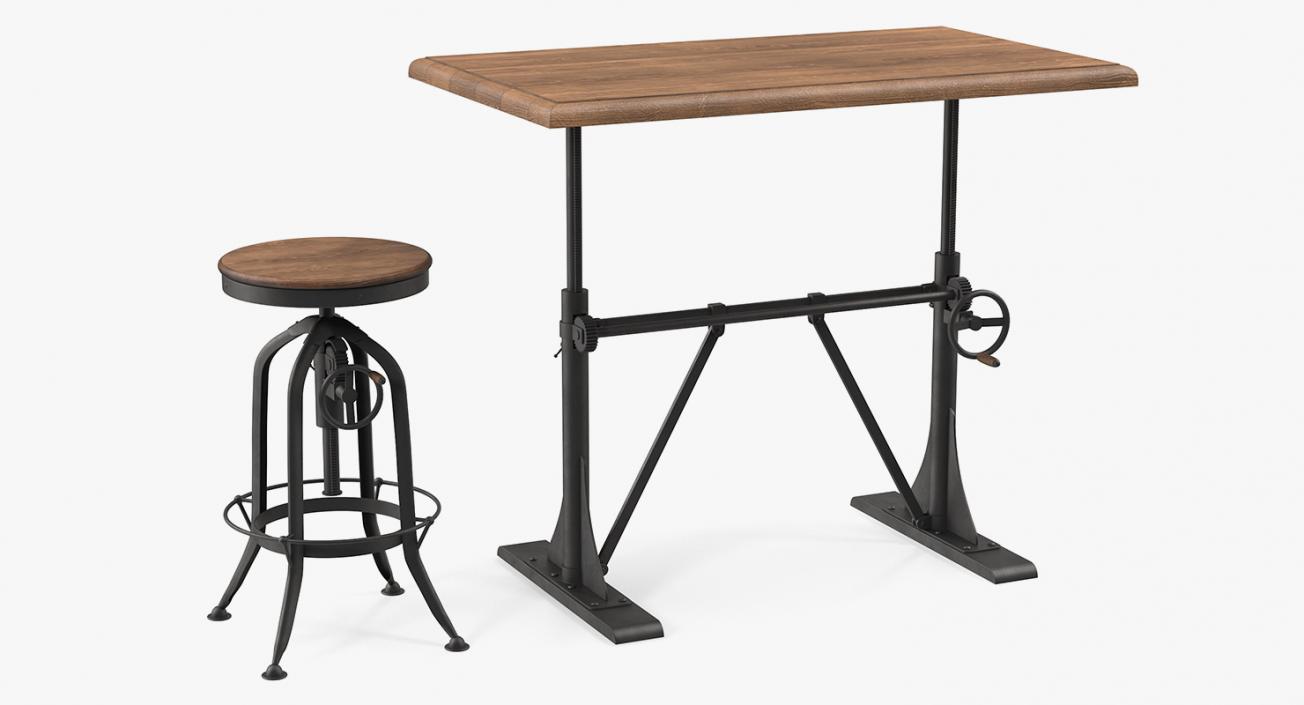 Pittsburgh Crank Standing Desk with Barstool 3D model