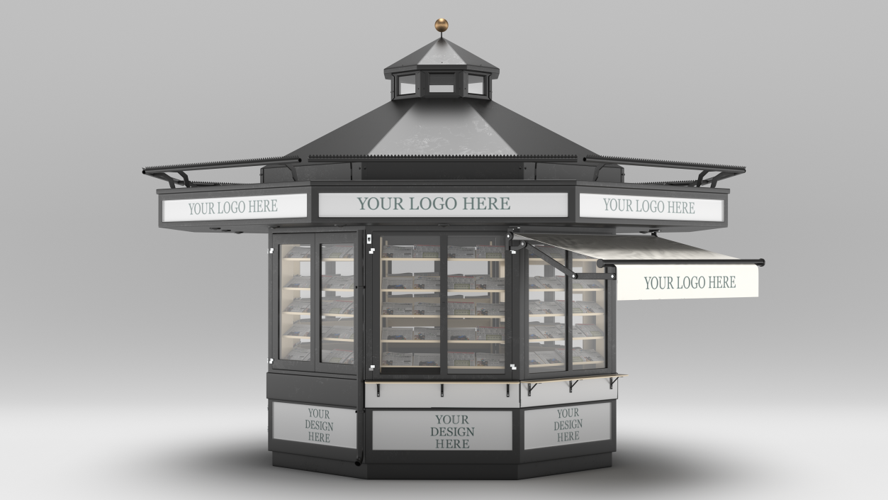 3D Newspaper Kiosk Black