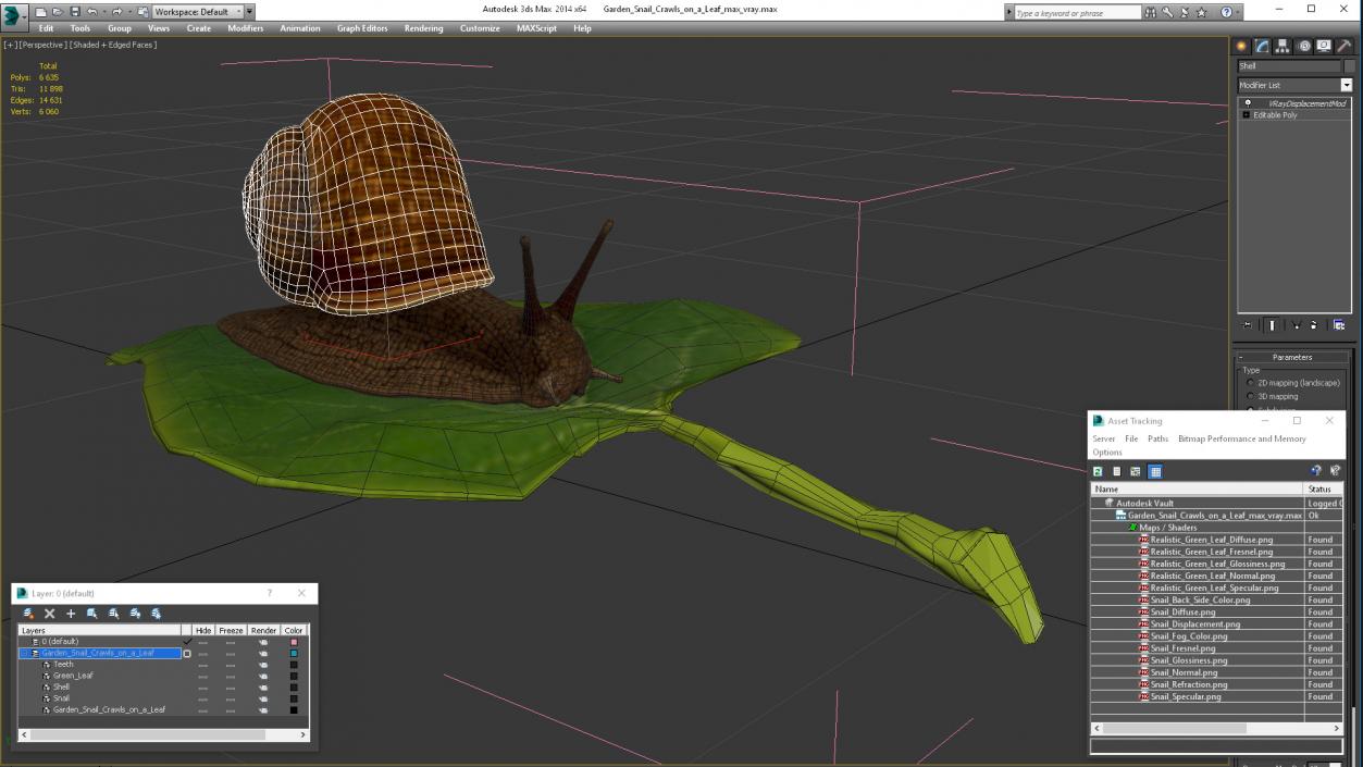 Garden Snail Crawls on a Leaf 3D model