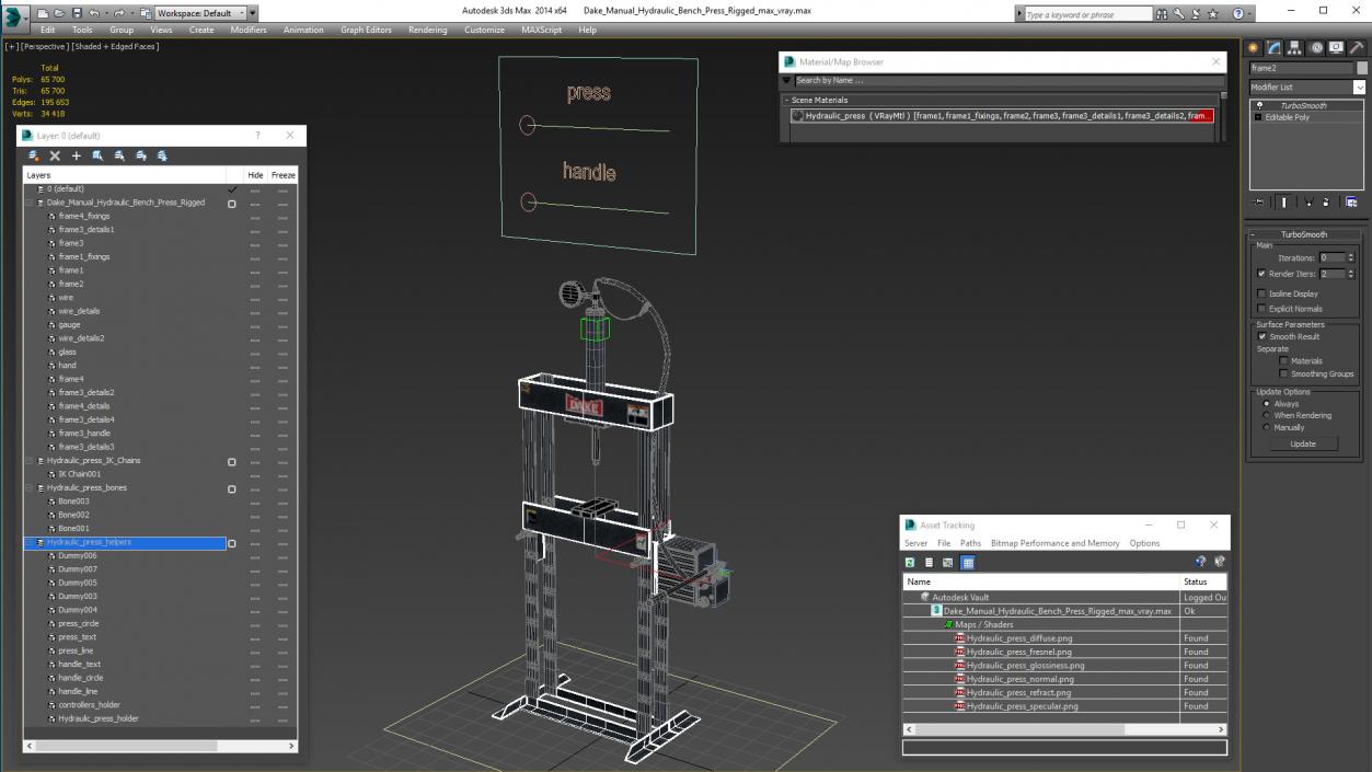 3D model Dake Manual Hydraulic Bench Press Rigged