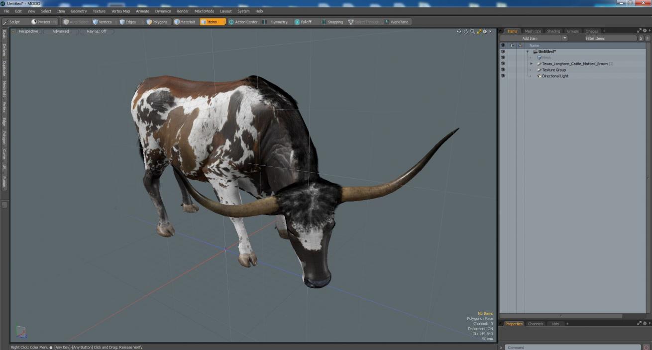 3D model Texas Longhorn Cattle Mottled Brown