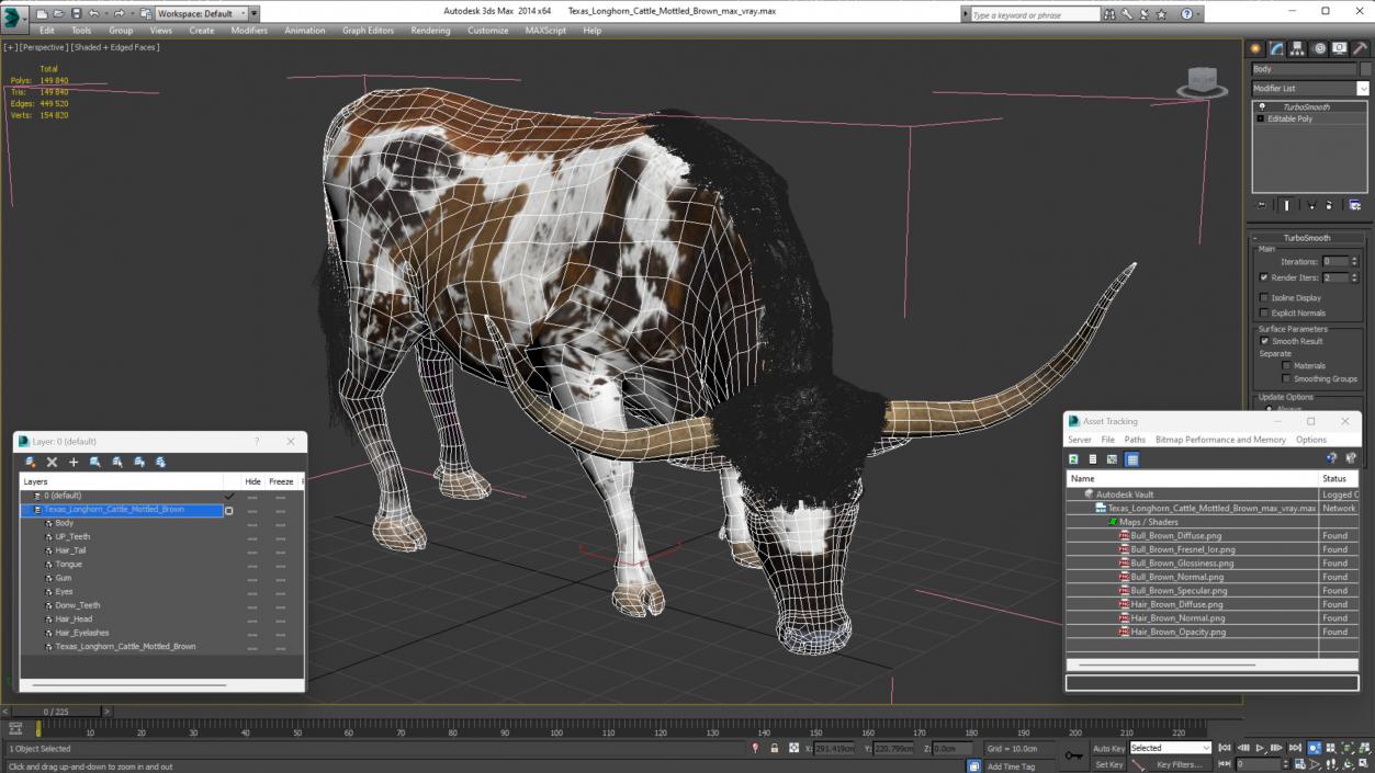 3D model Texas Longhorn Cattle Mottled Brown