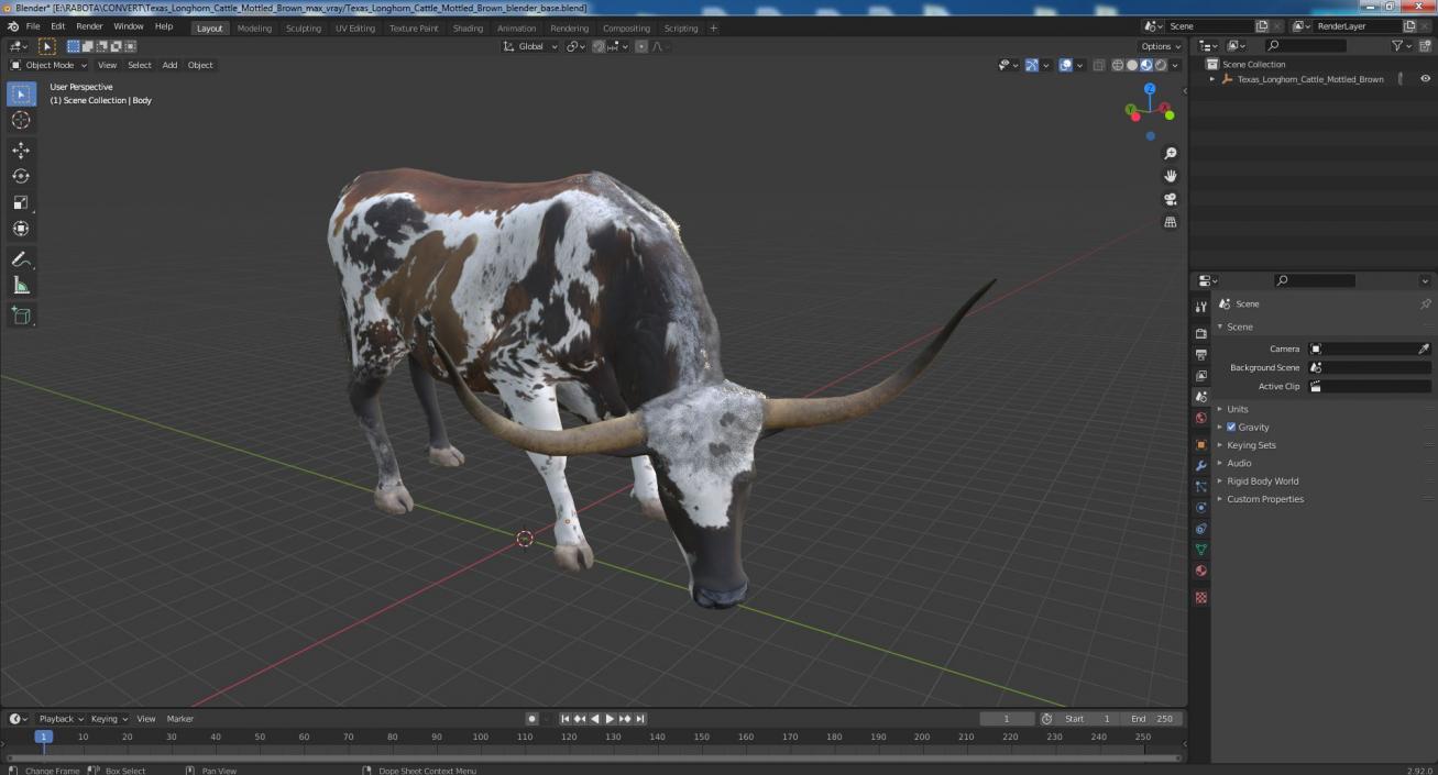 3D model Texas Longhorn Cattle Mottled Brown