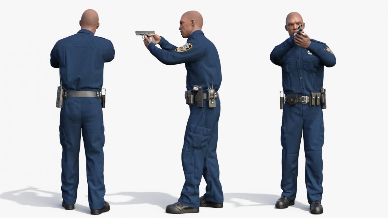 NYPD Cop Aiming with Gun 3D model