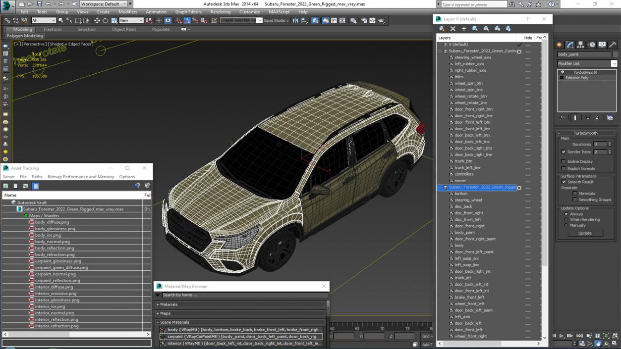 3D Subaru Forester 2022 Green Rigged model