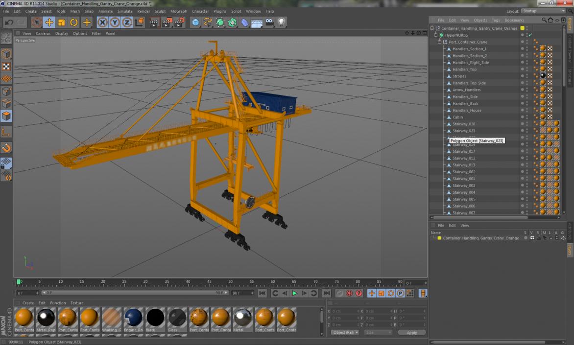 3D Container Handling Gantry Crane Orange model