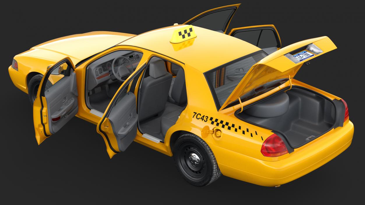 3D Ford Crown Victoria Yellow Taxi 2011 Rigged model