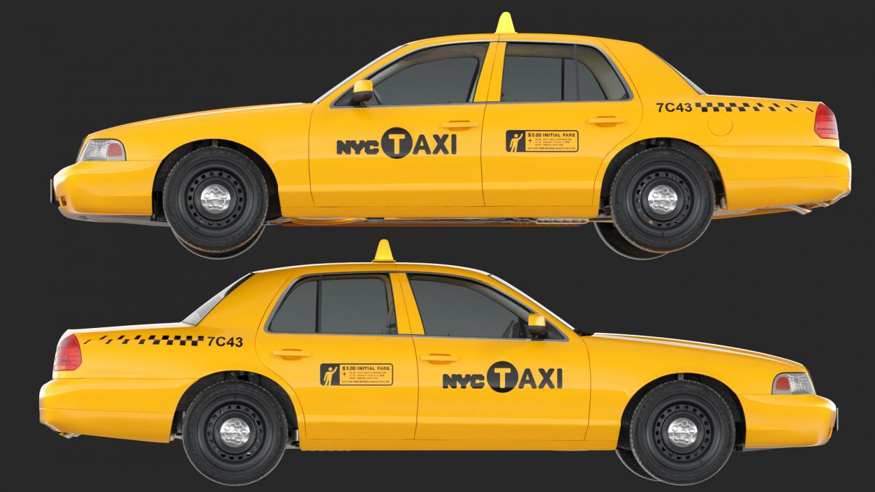 3D Ford Crown Victoria Yellow Taxi 2011 Rigged model