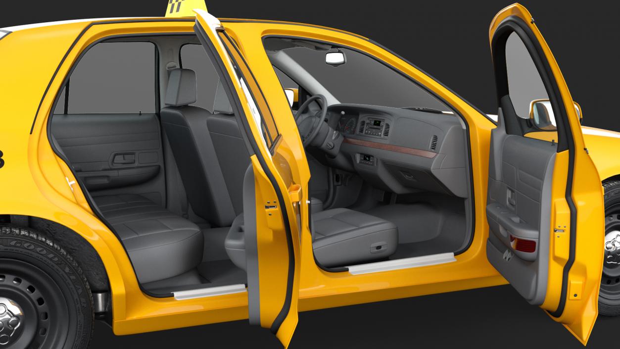 3D Ford Crown Victoria Yellow Taxi 2011 Rigged model