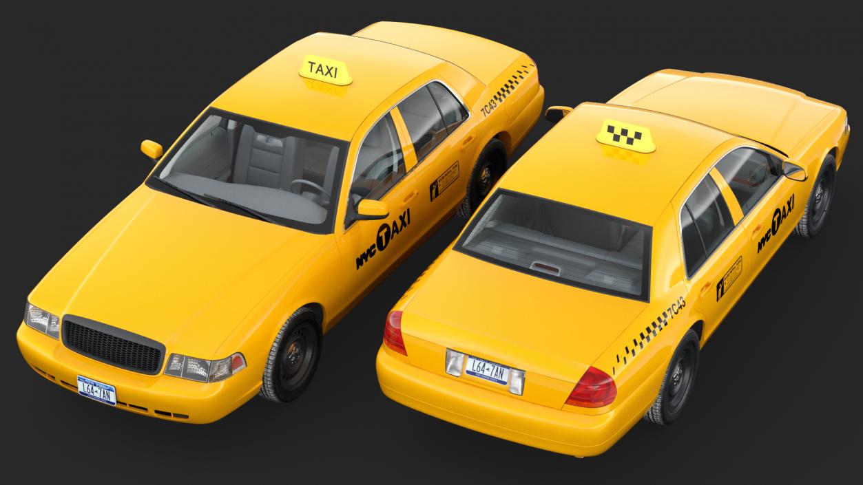 3D Ford Crown Victoria Yellow Taxi 2011 Rigged model