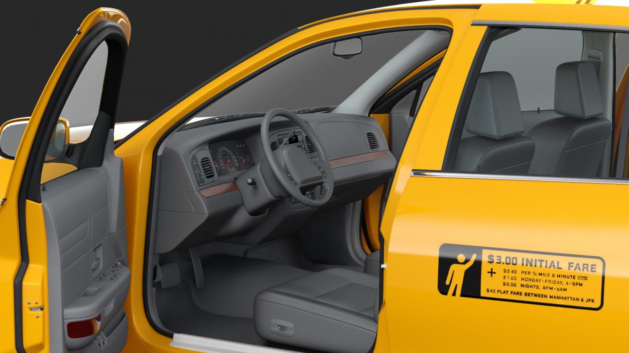 3D Ford Crown Victoria Yellow Taxi 2011 Rigged model