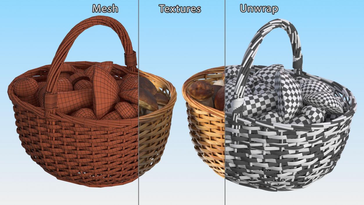 3D Baskets of Mushrooms Collection