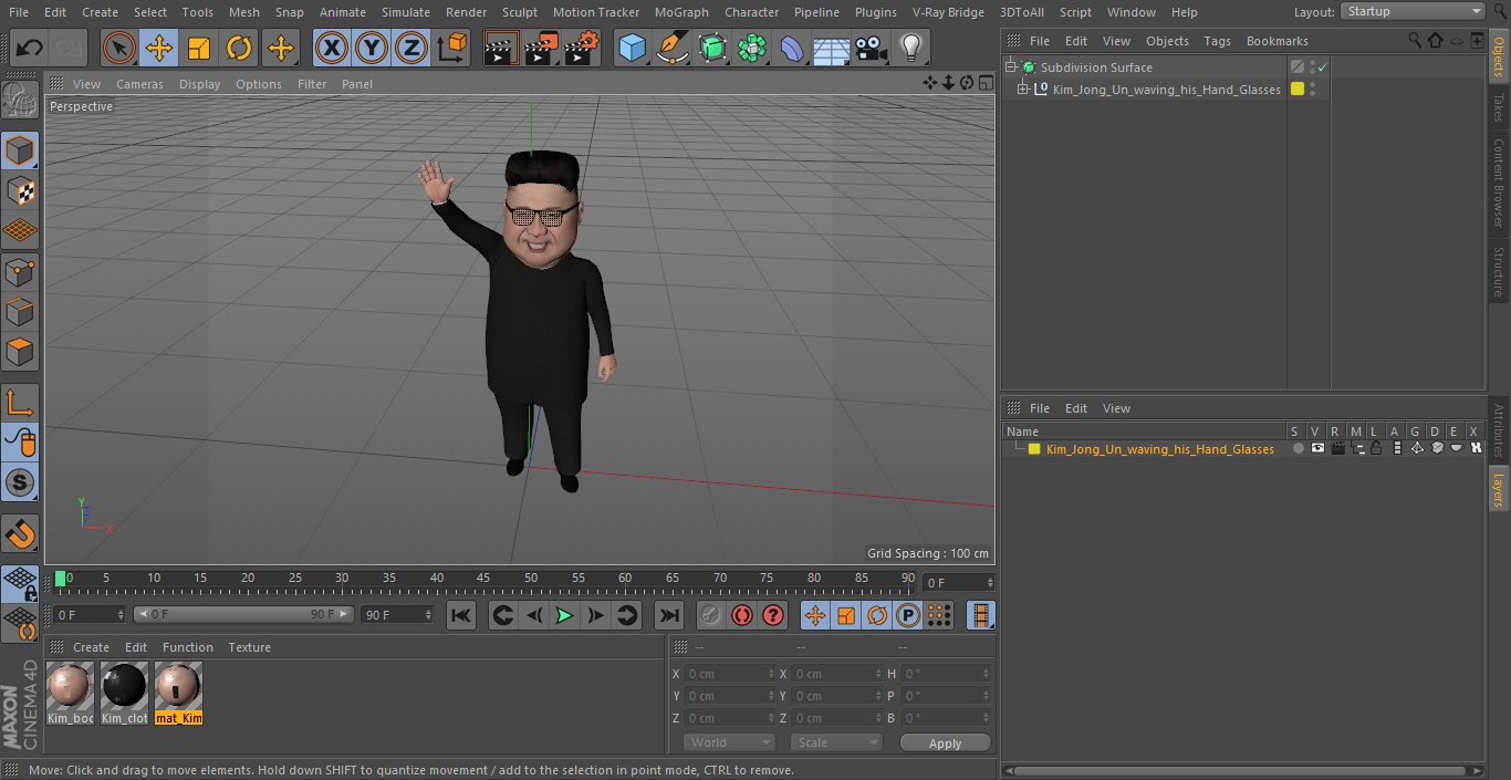 3D model Cartoon Kim Jong Un Waving his Hand