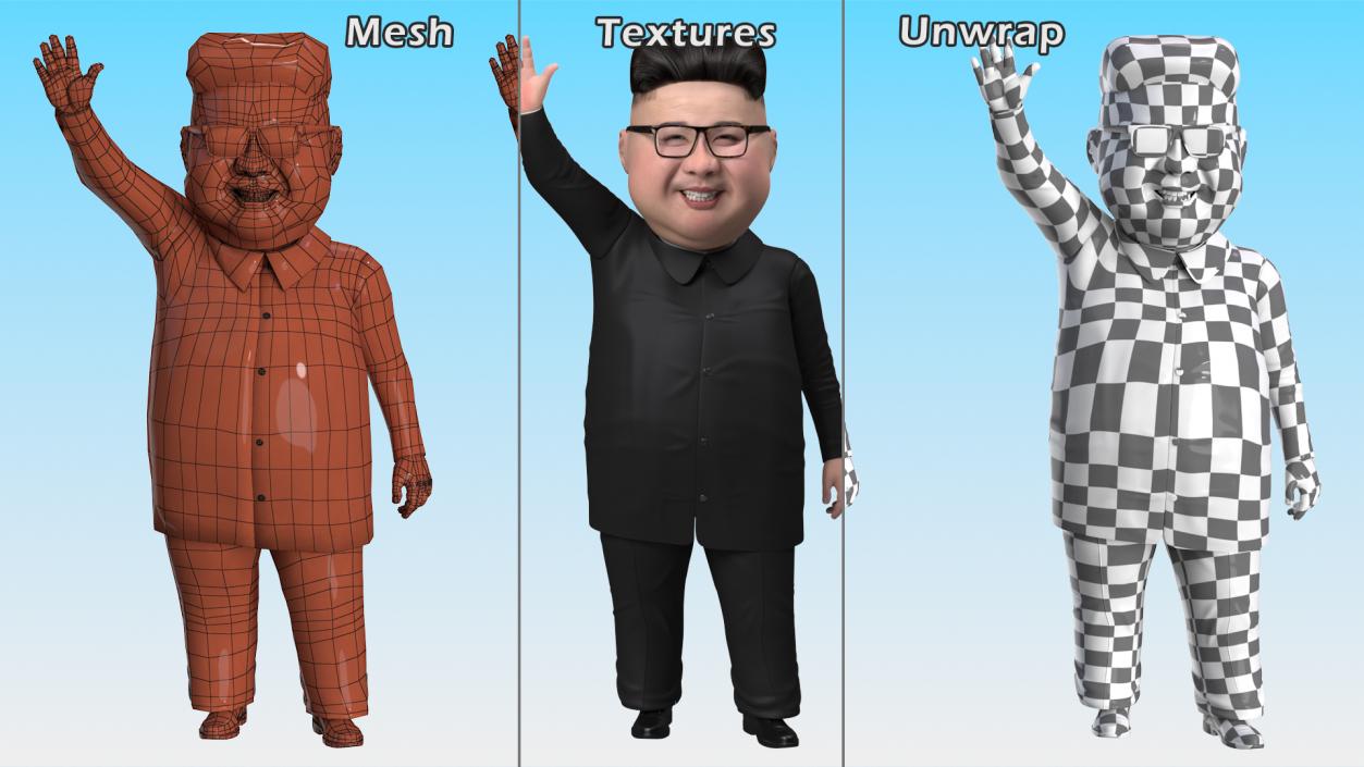 3D model Cartoon Kim Jong Un Waving his Hand