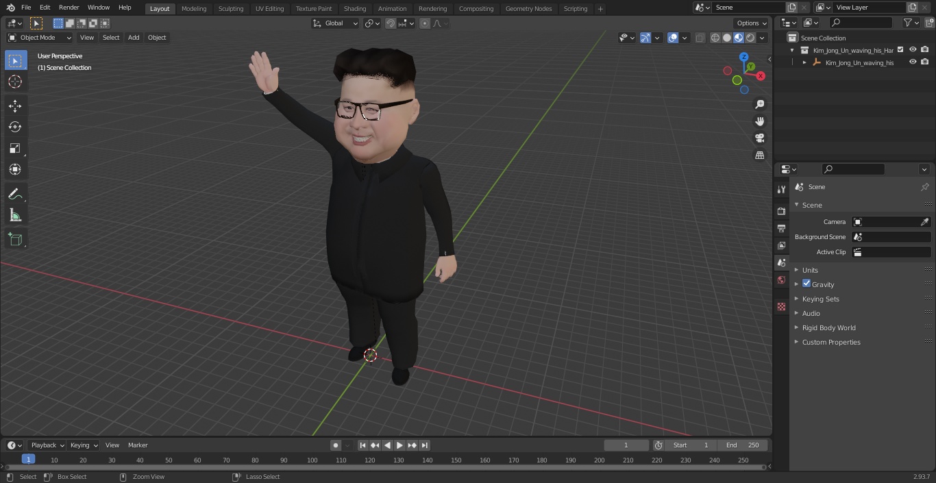 3D model Cartoon Kim Jong Un Waving his Hand