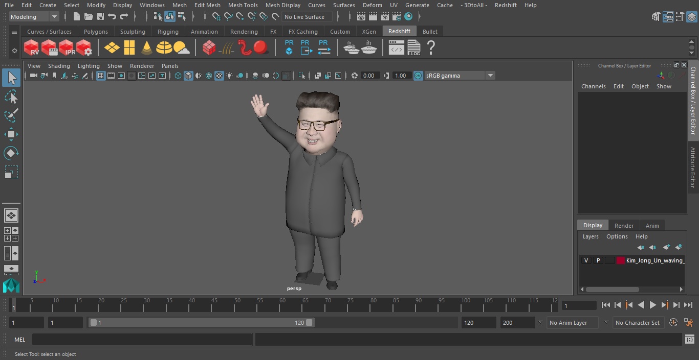 3D model Cartoon Kim Jong Un Waving his Hand