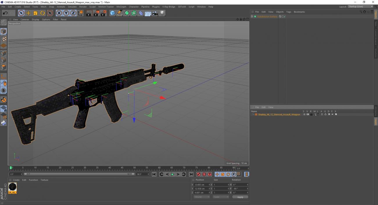 3D Shabby AK-12 Silenced Assault Weapon