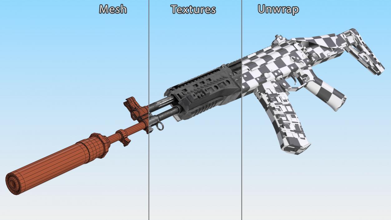 3D Shabby AK-12 Silenced Assault Weapon