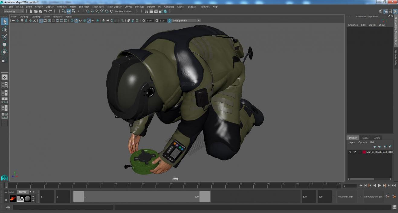 3D Man in Bomb Suit EOD 10 Disarms Mine